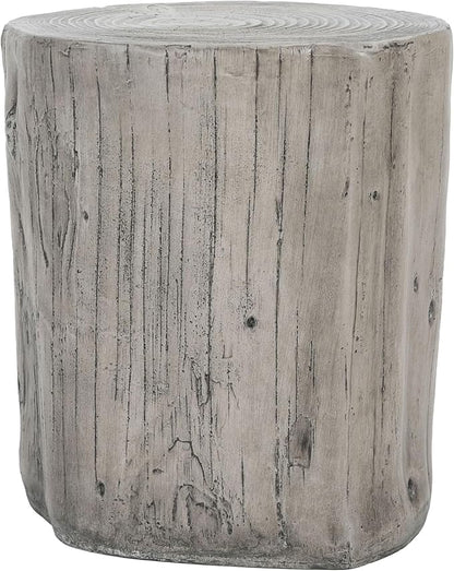 Christopher Knight Home Pawn 17" H MGO Outdoor Side Table with Tree-Stump Design, Patio Decorative Wood-Like Texture End Table, Round Top Lightweight Concrete Garden Stool, No Assembly, Gray