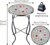 14 Inch Small Outdoor Side Table with Red Flower, Glass Mosaic Patio Table Indoor - Photo 3