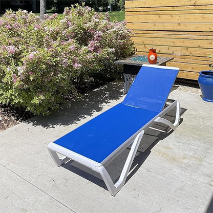 Domi Outdoor Lounge Chairs Set of 4, Aluminum Lounge Chairs for Outside with 5 Position Adjustable Backrest, Outdoor Chaise Lounge for Beach, Yard, Balcony, Poolside, Blue
