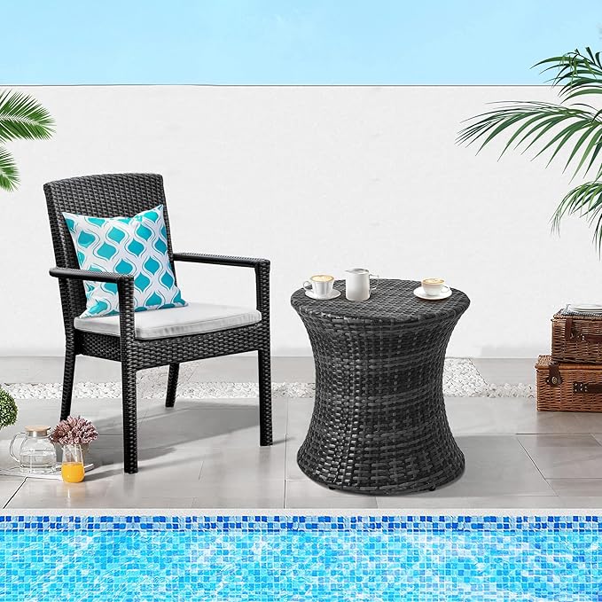 Sundale Outdoor Small Side Table Patio Rattan End Table 20 Inch Hourglass Wicker Accent Tables Steel Frame Lightweight Dark Grey