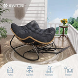 SWITTE Papasan Rocking Chair with Adjustable Footrest, Oversized Wicker Zero-Gravity Outdoor Rocker with Cushion - Photo 3