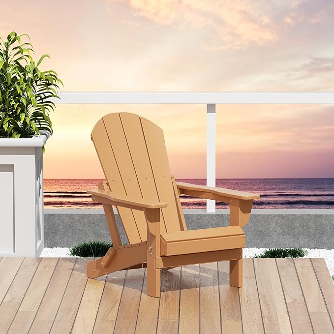 WO WESTIN OUTDOOR HDPE Laguna Outdoor Folding Poly Adirondack Chair, Teak