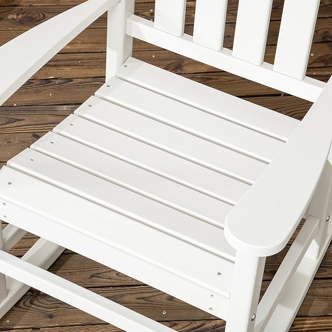 Outsunny 2 Pieces Outdoor Rocking Chair, All Weather-Resistant HDPE Rocking Patio Chairs with Rustic High Back, Armrests, Oversized Seat and Slatted Backrest, 350lbs Weight Capacity, White
