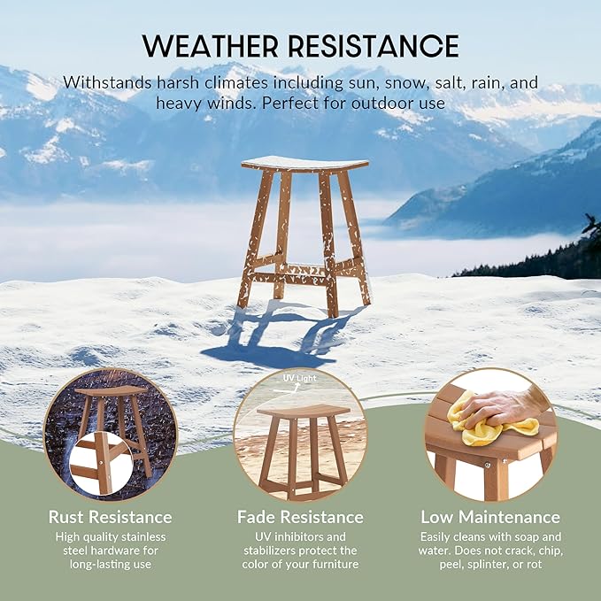 WestinTrends Malibu 24 Inch Outdoor Bar Stools, All Weather Resistant Poly Lumber Adirondack Counter Height Stools, Teak - Photo 4