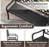 Giantex Metal Outdoor Bench with Backrest, Curved Armrests, Slatted Seat for 2-3 Persons, Load 660 lbs - Photo 6