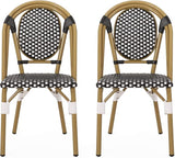 Gwendolyn Outdoor French Bistro Chairs (Set of 2), Black, White, and Bamboo Finish - Photo 1