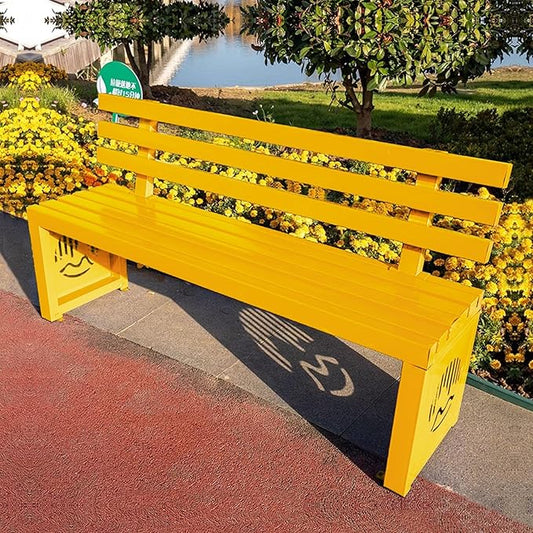 Outdoor Metal Garden Bench, Outdoor Benches Weatherproof with Backrest, Patio Bench for Outside Park, Picnic, Yard, Front Porch, Backyard(Yellow,120cm/47in)