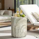 LuxenHome 18" Outdoor Side Table, Green and White Marbled Round Side Table, Indoor Outdoor End Tables for Patio - Photo 1