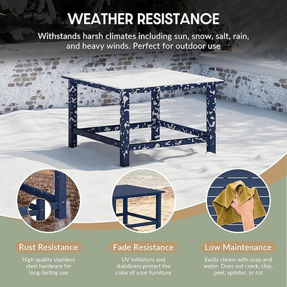 WestinTrends Malibu Low Outdoor HDPE Square Patio Coffee Table, Navy Blue