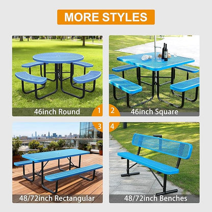 4 ft Outdoor Park Bench – Heavy-Duty Steel Frame & Rust-Resistant Thermoplastic Coating, Suitable for Gardens, Courtyards, Campuses, Commercial Spaces (Blue, 4ft)