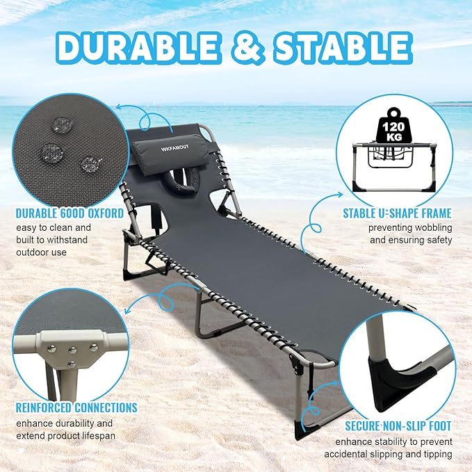Backpack Sun Tanning Chair with Face Hole & Beach Table, 5-Position Adjustable Folding Lounge Chair Outdoor for Lawn Patio Garden