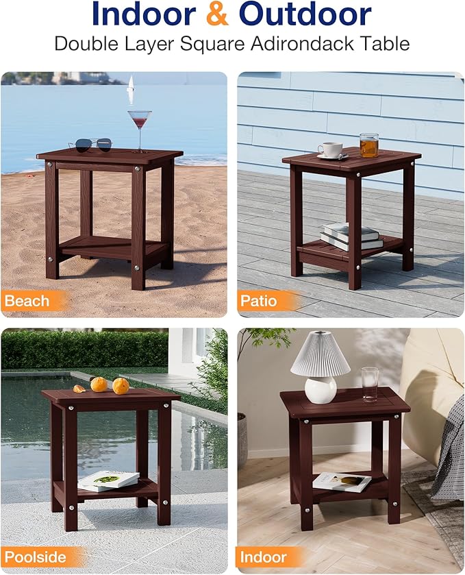 YEFU Outdoor Side Table for Patio: 16" HIPS Weather - Resistant Adirondack Tables Set of 2 - Small Square End Table for - Photo 7