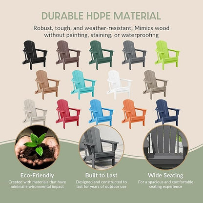 WestinTrends Malibu 2-Pieces Adirondack Chair Set with Side Table, All Weather Outdoor Seating Plastic Patio Lawn Chair Folding for Outside Porch Deck Backyard, Gray