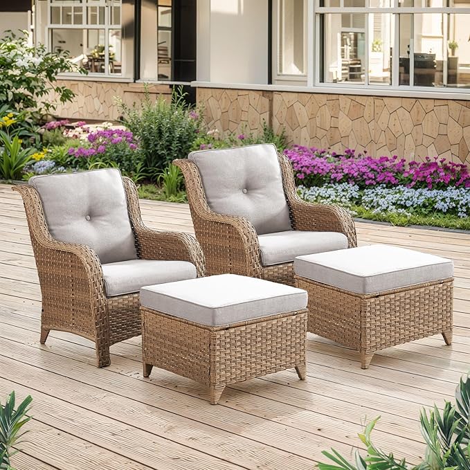 Belord Patio Chairs Set of 2-300 LBS Weight Capacity Outdoor Wicker Chairs with High Backrest Removable Cushion - Photo 8