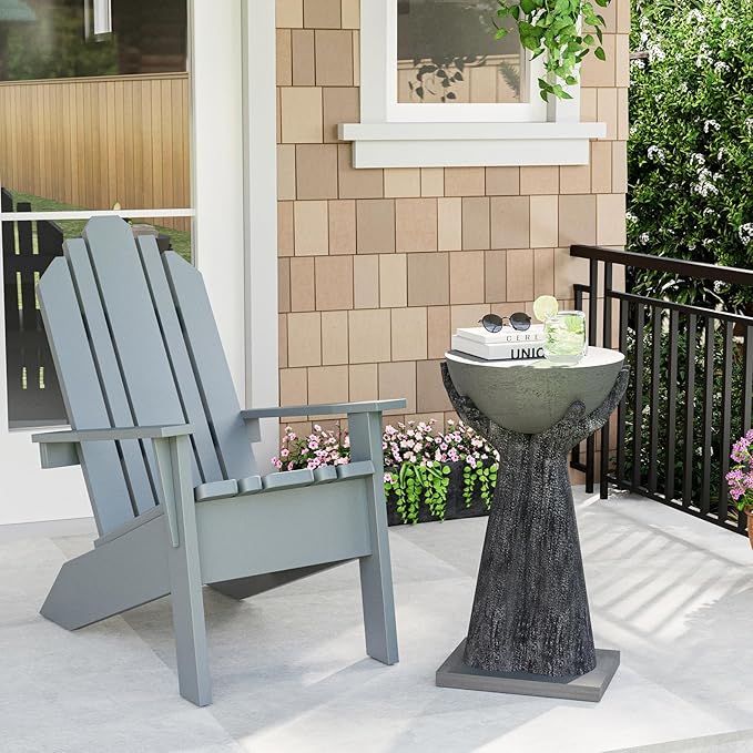 SUNBURY Outdoor Side Table, 24" H Hand-Shaped Concrete Side Table, Accent Patio End for Outside, Decorative Garden Stool for Plant Stand, Balcony