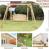 2-Seat Wooden Log Porch Swing With Stand, Rustic Hardwood Chair Bench, Curved Back, for Outside Yard, Garden, Deck - Photo 6
