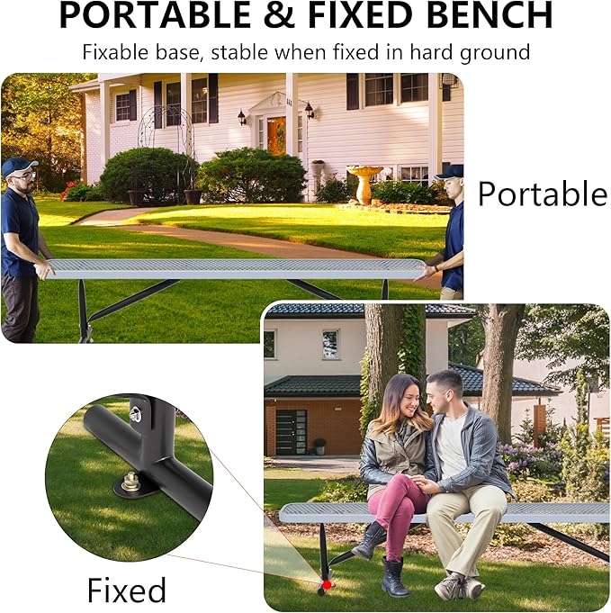 8 Ft Metal Park Benches for Outside, Outdoor Backless Bench with Thermoplastic Coating, Portable Frame, Commercial Expanded Metal Mesh Bench for Shopping Mall, Store, Park, Patio, Deck, Grey