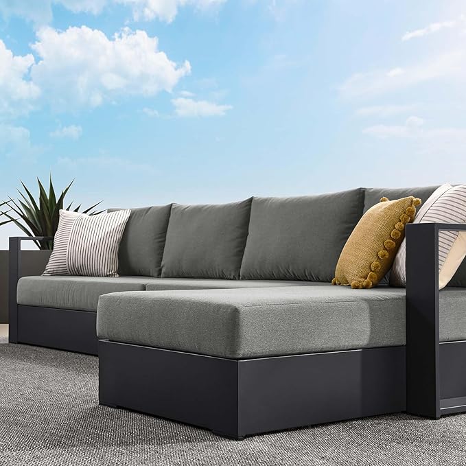Modway Tahoe Modular Aluminum 3-Piece Outdoor Patio Furniture Gray Charcoal, Right-Facing Sectional Sofa Set with Weather-Resistant Cushions, Ideal for Deck, Backyard, Poolside