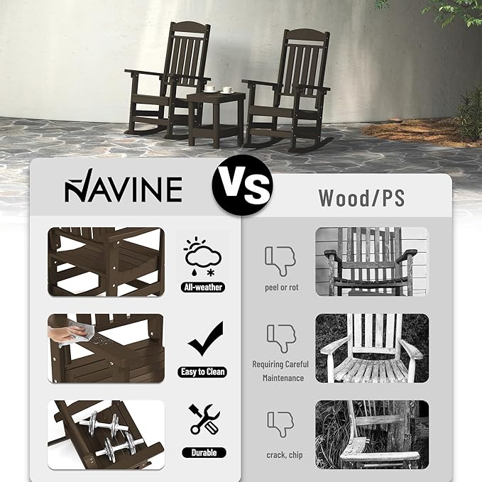 Outdoor Rocking Chairs Set of 6, Oversized High Back Patio Rocking Chairs, All Weather Porch Rocking Chairs for Outside. Coffee