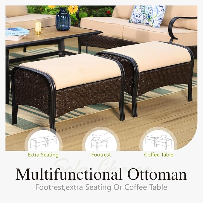 Sophia & William Metal Patio Furniture Set, 7 Seats Outdoor Conversation Set with 3-Seater Sofa, 2 Motion Chairs - Photo 5