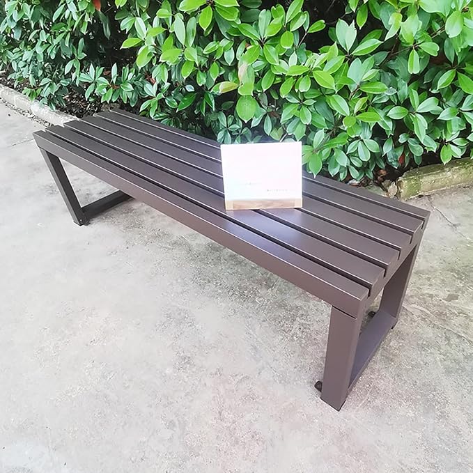 Outdoor Bench Weatherproof Garden Bench Metal Outdoor Seating All Weather Park Bench Outside Bench, Easy to Assemble(Brown,120cm/47in)
