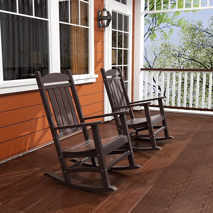 WO WESTIN OUTDOOR HDPE Laguna Classic Porch Rocking Chair (Set of 2), Dark Brown