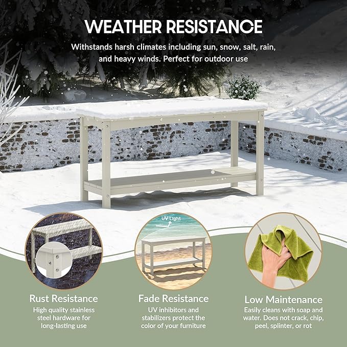 WestinTrends Malibu 55" Outdoor Patio HDPE Adirondack 2-Tier Shelf Console Table, Sand
