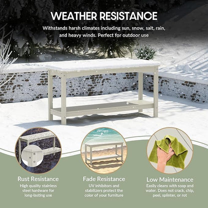 WestinTrends Malibu 55" Outdoor Patio HDPE Adirondack 2-Tier Shelf Console Table, Sand