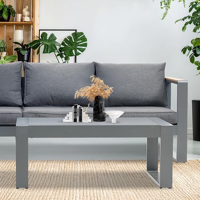 BPS Aluminum Outdoor Patio Furniture Coffee Table, Modern Rectangle All-Weather Patio Metal Coffee Side Table - Photo 8