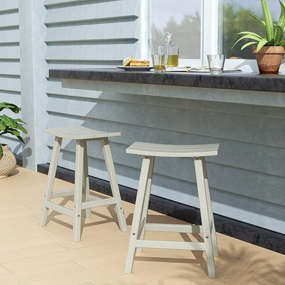 Costaelm All-Weather Bar Stools Set of 2, 24" Height Outdoor Bar Stools, Adirondack Poly Patio Bar Stool for Patio, Deck, Kitchen Counter and Garden, Sand