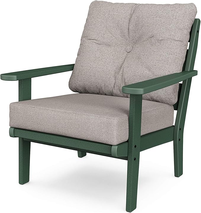 POLYWOOD® Lakeside Deep Seating Chair in Green/Weathered Tweed