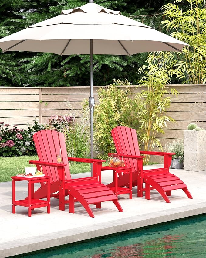 BRIOPAWS Adirondack-Chairs-Set of 2 | Fire Pit Chair | Oversized | HDPE Plastic | Weather Resistant | for Deck Outdoor Poolside Campfire | Red