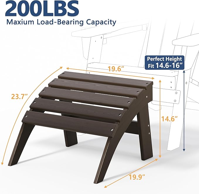 Adirondack Ottoman, HDPE Plastic Outdoor Foot Rest Stool for Patio Chair Backyard Porch Pool Deck Garden, All Weather Resistant Lightweight Portable Comfort(Coffe)