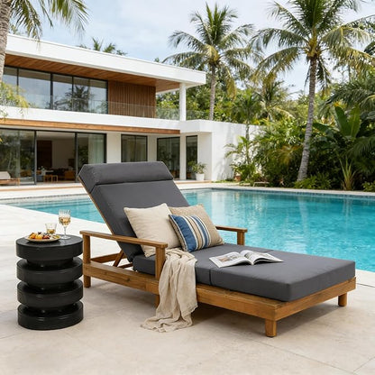 Christopher Knight Home Tuki Acacia Wood Chaise Lounge Chair Outdoor, Poolside Sun Lounger Recliner, Outdoor Chaise Lounge with 4-Fold Cushions, Adjustable Backrest Single Lounge Sofa, Dark Grey+Teak