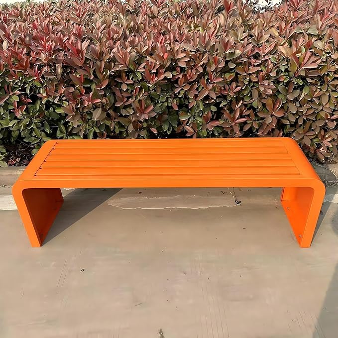 Metal Garden Bench, 100/120/150/180 Cm Outdoor Benches Weatherproof 2-5 Person, Patio Benches for Outdoors Cast Iron Metal Frame, Patio Lawn Porch Bench Seat Backless(Orange,100 cm/39.37 in)