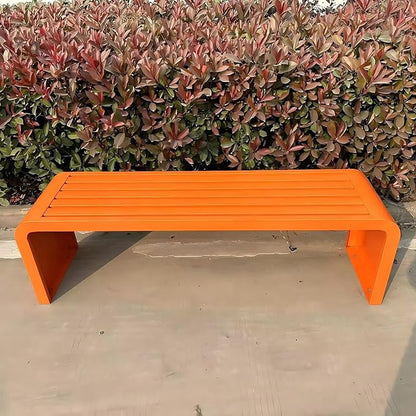 Metal Garden Bench, 100/120/150/180 Cm Outdoor Benches Weatherproof 2-5 Person, Patio Benches for Outdoors Cast Iron Metal Frame, Patio Lawn Porch Bench Seat Backless(Orange,100 cm/39.37 in)