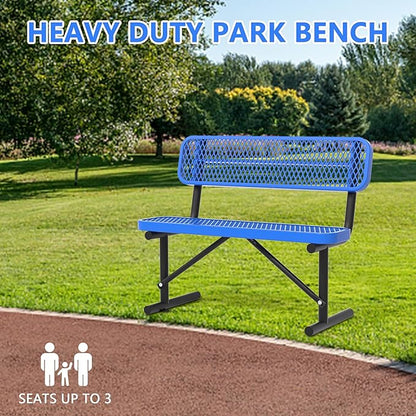 48" Metal Park Benches for Outside - Blue Outdoor Benches Heavy Duty Garden Weatherproof Bench with Backrest, Buddy Bench for Schools,Commercial Benches for Shopping Mall, Store, Yard, Patio