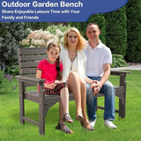 Outdoor Bench Weatherproof - HDPE 2-Person Garden Bench with Cup Holders, Bench Furniture with Backrest and Armrests - Photo 2