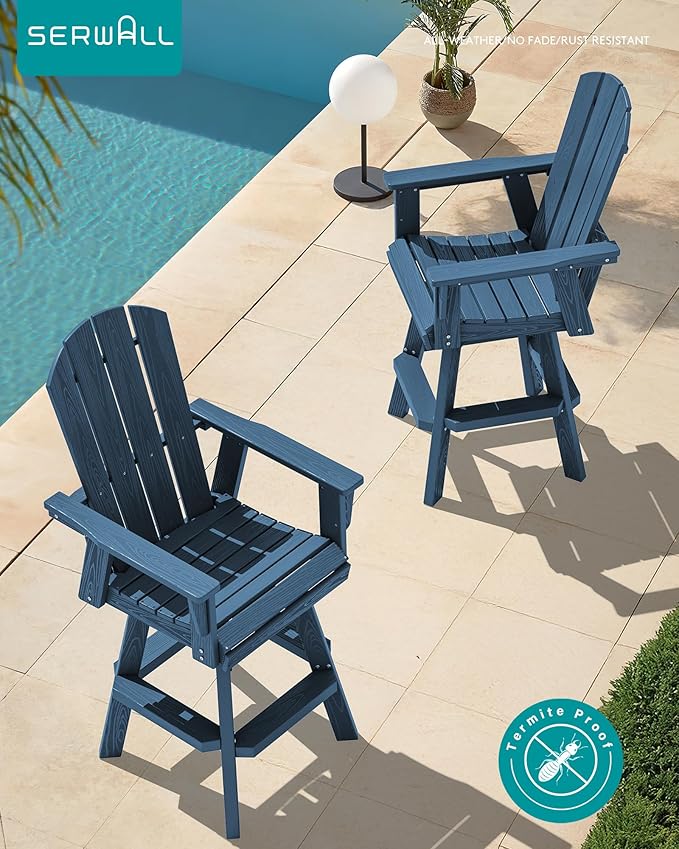 SERWALL 3-Piece Swivel Adirondack Bar Set, HDPE Swivel Bar Height Chairs Set of 2 with Bar Table - Photo 9