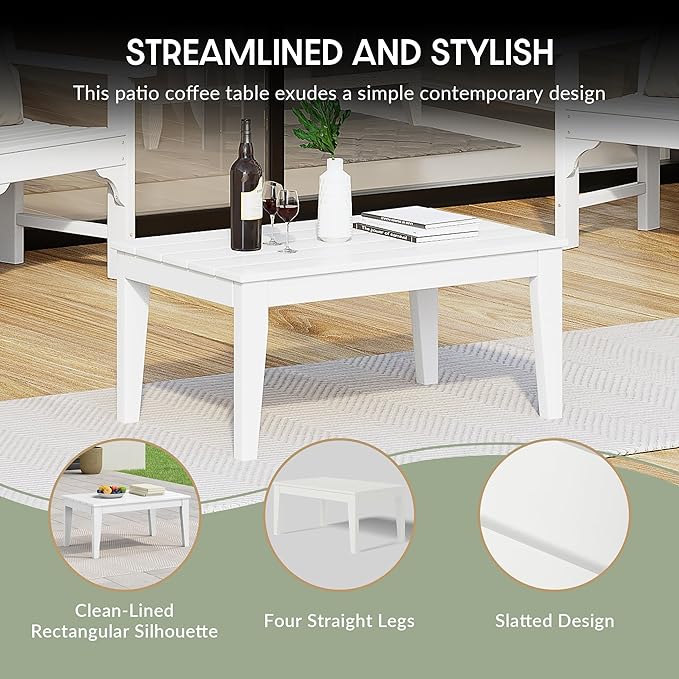 WestinTrends Malibu Low Outdoor HDPE Patio Rectangle Coffee Table, White