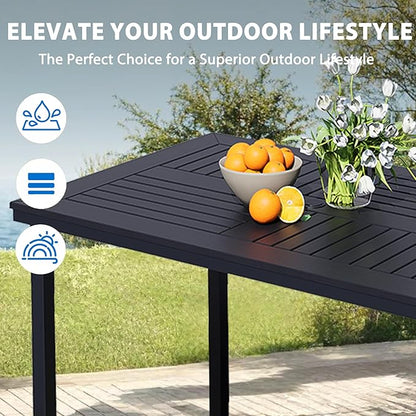 6-Seater Outdoor Dining Table, Patio Table with Wood-Plastic Tabletop, Outdoor Rectangular Table for Backyard Garden Porch