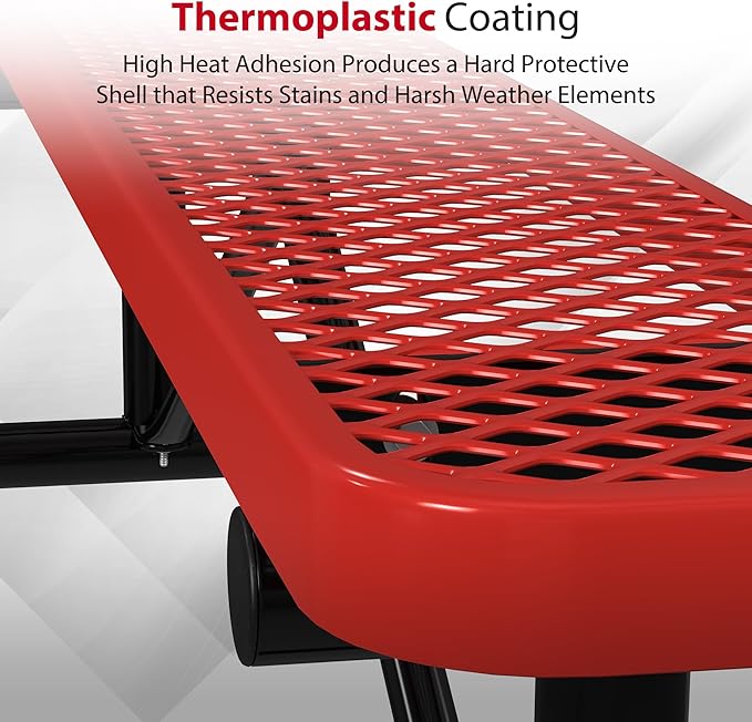 Leisure Craft Metal Outdoor Bench - 6 Foot Heavy Duty Backless Bench Seating for Garden, Porch, Picnic, Park, Expanded Metal, Thermoplastic Coating, Commercial Grade Furniture Made in USA - Red