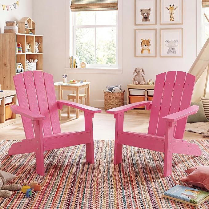 Giantex Kids Adirondack Chair, All-Weather HIPS Children's Outdoor Chair w/Ergonomic Design, Toddler Lawn Chairs for Age 3-8, Kids Beach Chair for Garden Patio Backyard (2,Pink)