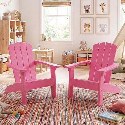 Giantex Kids Adirondack Chair, All-Weather HIPS Children's Outdoor Chair w/Ergonomic Design, Toddler Lawn Chairs for Age 3-8, Kids Beach Chair for Garden Patio Backyard (2,Pink)