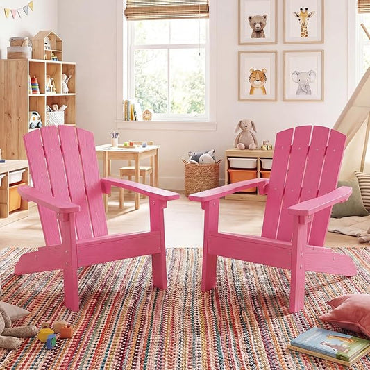 Giantex Kids Adirondack Chair, All-Weather HIPS Children's Outdoor Chair w/Ergonomic Design, Toddler Lawn Chairs for Age 3-8, Kids Beach Chair for Garden Patio Backyard (2,Pink)