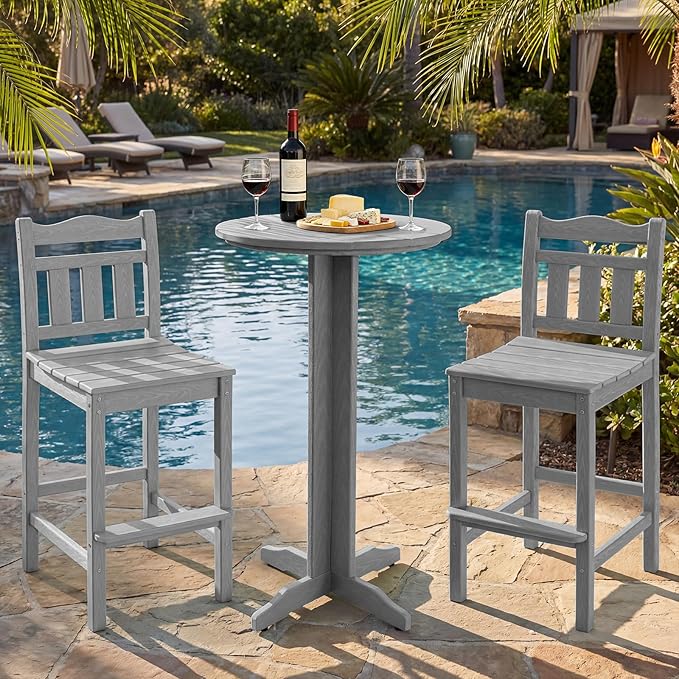3-Piece Outdoor Bar Set, HDPE Adirondack Bar Height Chairs Set of 2 and Round Bar Table - Photo 6