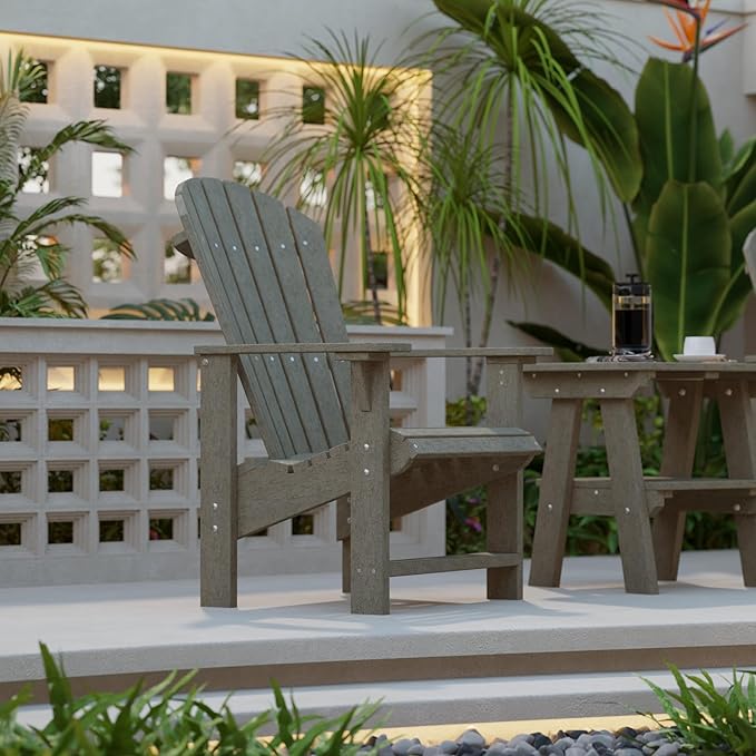 Wildridge Heritage Upright Adirondack Chair, Weathered Wood - Outdoor All-Weather Poly Furniture for Patio, Deck, Yard