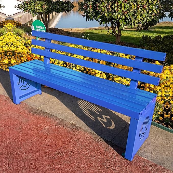 Outdoor Metal Garden Bench, Outdoor Benches Weatherproof with Backrest, Patio Bench for Outside Park, Picnic, Yard, Front Porch, Backyard(Blue,180cm/71in)