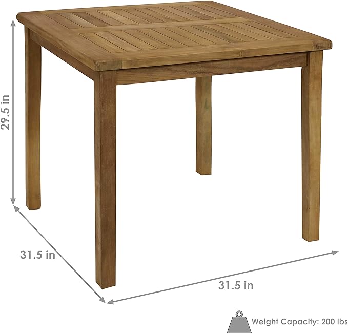 Sunnydaze 4-Person Teak Wood Outdoor Table - Square 32-Inch Patio Dining Table for Outside, Deck - Photo 3
