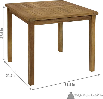 Sunnydaze 4-Person Teak Wood Outdoor Table - Square 32-Inch Patio Dining Table for Outside, Deck, or Balcony - Ideal for Backyard Gatherings